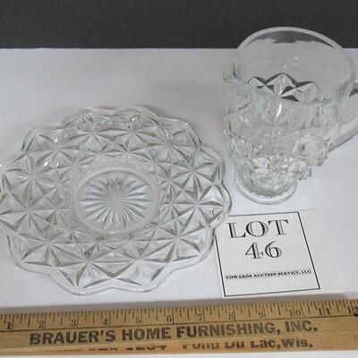 Pressed Glass 5 1/2" Small Pitcher and 8 1/2" Matching Plate - Think Christmas Milk and Cookies!