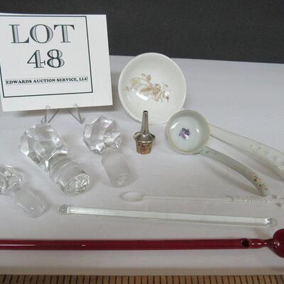 Lot of Misc Vintage Stoppers, Drink Stirrers, Glass Spoon/Straw, Tureen Ladle and Mayo Ladle