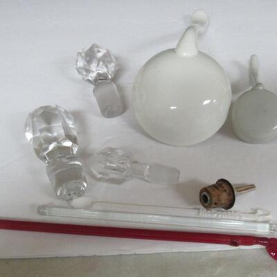 Lot of Misc Vintage Stoppers, Drink Stirrers, Glass Spoon/Straw, Tureen Ladle and Mayo Ladle