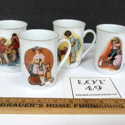 4 Nice Older Norman Rockwell Mugs, 1981, Made in Japan