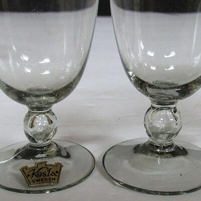 Set of 6 Vintage MCM Kosta Sweden Bernadette Pattern Tiny Cordials, Smoke Gray Color