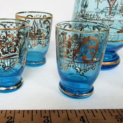 Nice Vintage Venetian Theme Decanter and 6 Small Cordials