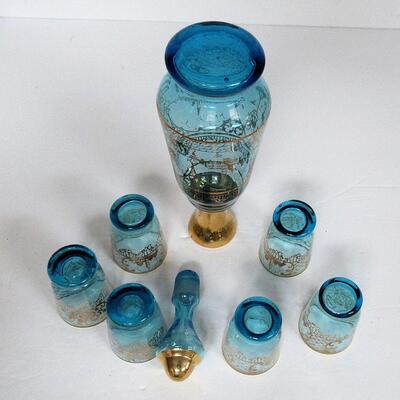 Nice Vintage Venetian Theme Decanter and 6 Small Cordials