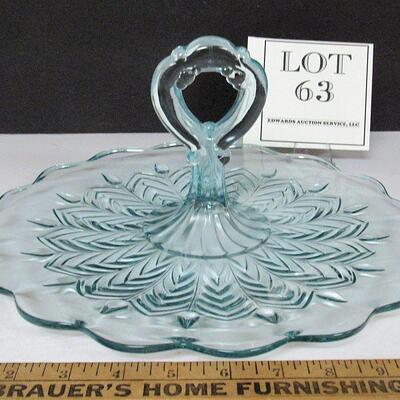 Pretty Light Blue Glass Center Handled Tray
