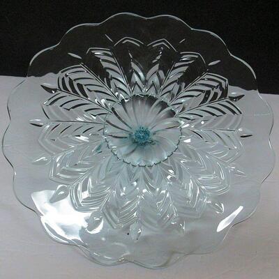 Pretty Light Blue Glass Center Handled Tray