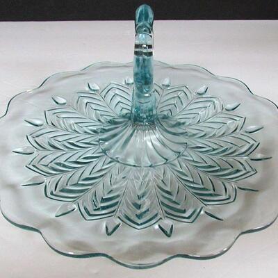 Pretty Light Blue Glass Center Handled Tray