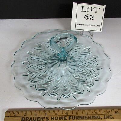 Pretty Light Blue Glass Center Handled Tray