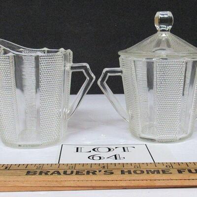 Jeanette Glass Dew Drop Sugar and Creamer with Hard to Find Sugar Cover