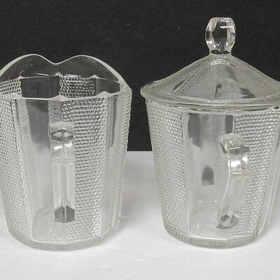 Jeanette Glass Dew Drop Sugar and Creamer with Hard to Find Sugar Cover