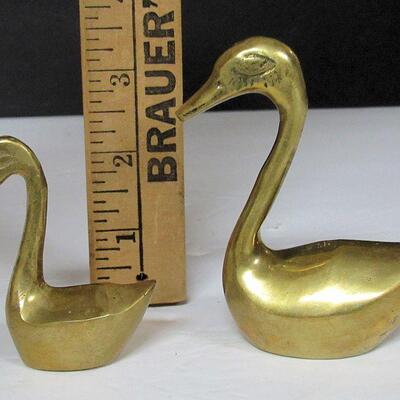 2 Small Brass Swans, Made in India