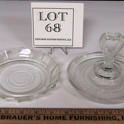 Vintage Jeanette Glass Dew Drop Punch Bowl Base and Center Handled Server