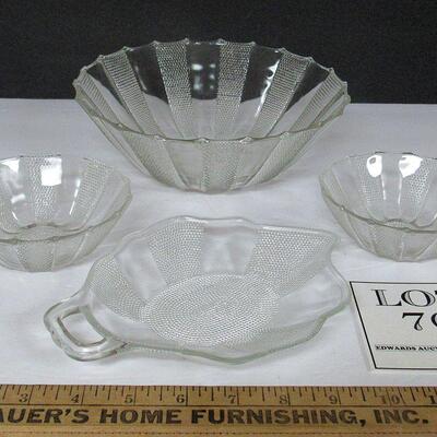 Vintage Jeanette Glass Dew Drop Bowls and Leaf Shaped Dish