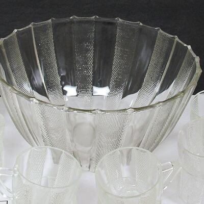Vintage Jeanette Glass Dew Drop Punch Bowl, 12 Cups, Base - Think Christmas Dining!