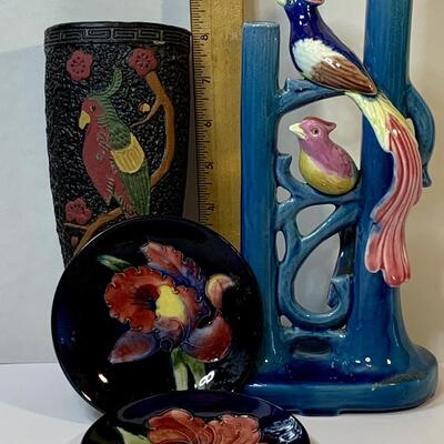 Lot 376 Vintage Wall Pocket, Vase and  Moorcroft Pottery Plates