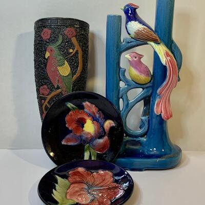 Lot 376 Vintage Wall Pocket, Vase and  Moorcroft Pottery Plates