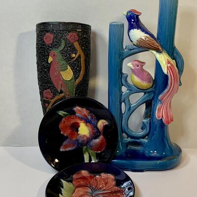Lot 376 Vintage Wall Pocket, Vase and  Moorcroft Pottery Plates