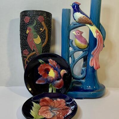 Lot 376 Vintage Wall Pocket, Vase and  Moorcroft Pottery Plates