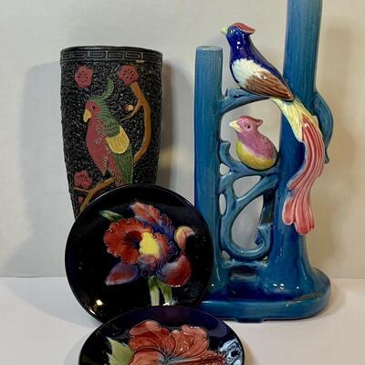 Lot 376 Vintage Wall Pocket, Vase and  Moorcroft Pottery Plates