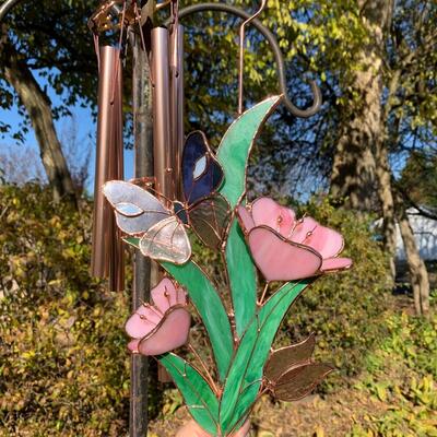 Lot 452 New Gallery Butterfly Wind Chimes with Stained Glass