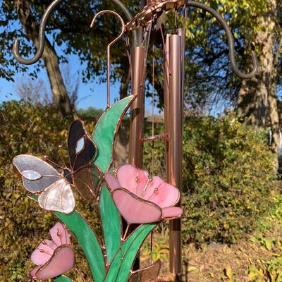 Lot 452 New Gallery Butterfly Wind Chimes with Stained Glass