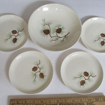 Vintage French Saxon China Pine Cone Bowl and 4 Small Plates
