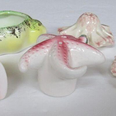 Shell Shaped Salt and Pepper and Sylvan Pottery of California Flowers Salt and Pepper