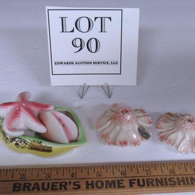 Shell Shaped Salt and Pepper and Sylvan Pottery of California Flowers Salt and Pepper