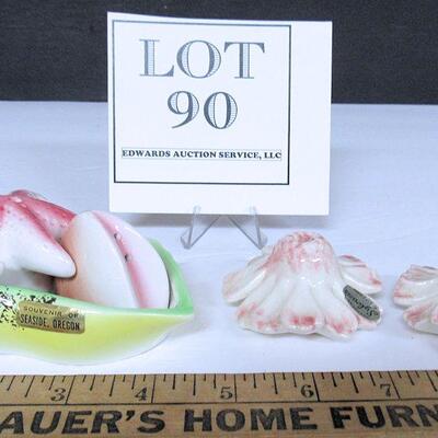 Shell Shaped Salt and Pepper and Sylvan Pottery of California Flowers Salt and Pepper
