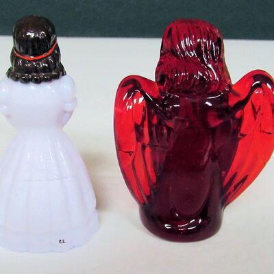 Boyd Glass Red Angel and Hand Painted Lady Figurine