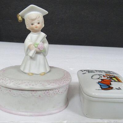Older Enesco Dear God Trinket Box and Lefton Graduate Trinket Box From Christopher Collection