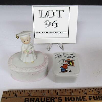 Older Enesco Dear God Trinket Box and Lefton Graduate Trinket Box From Christopher Collection