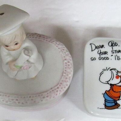 Older Enesco Dear God Trinket Box and Lefton Graduate Trinket Box From Christopher Collection