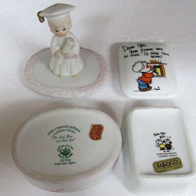 Older Enesco Dear God Trinket Box and Lefton Graduate Trinket Box From Christopher Collection