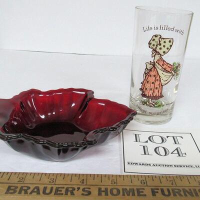 Ruby Red Leaf Shaped Dish and Holly Hobbie Tumbler