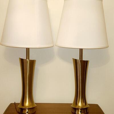 Lot 515: Vintage MCM Lamps (Brass and Teak in Design)