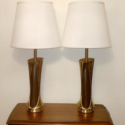 Lot 515: Vintage MCM Lamps (Brass and Teak in Design)