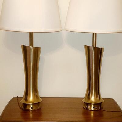 Lot 515: Vintage MCM Lamps (Brass and Teak in Design)