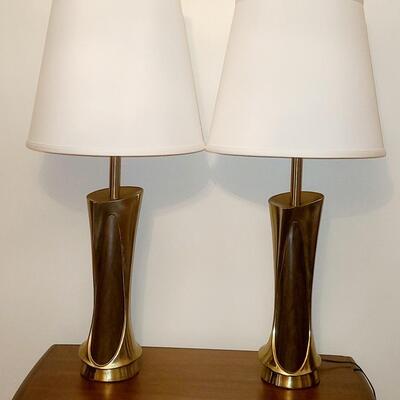 Lot 515: Vintage MCM Lamps (Brass and Teak in Design)