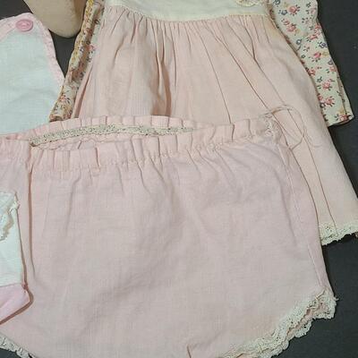 Lot 25: Vintage Dolls, Crocheted Purse, and Doll Clothes