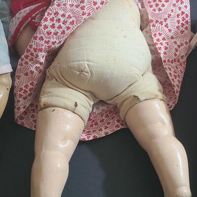 Lot 25: Vintage Dolls, Crocheted Purse, and Doll Clothes