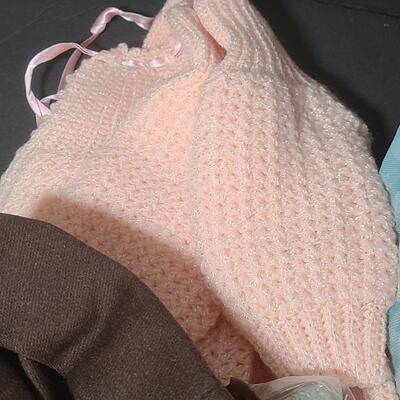 Lot 25: Vintage Dolls, Crocheted Purse, and Doll Clothes