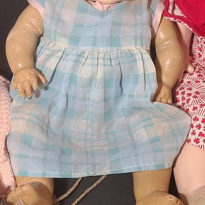 Lot 25: Vintage Dolls, Crocheted Purse, and Doll Clothes