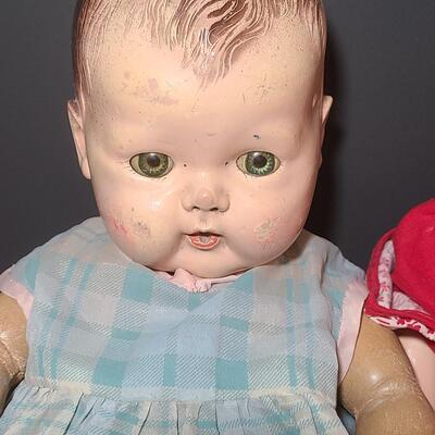 Lot 25: Vintage Dolls, Crocheted Purse, and Doll Clothes