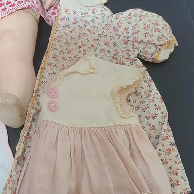 Lot 25: Vintage Dolls, Crocheted Purse, and Doll Clothes