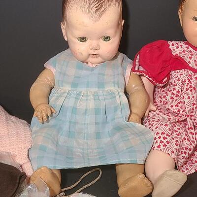 Lot 25: Vintage Dolls, Crocheted Purse, and Doll Clothes