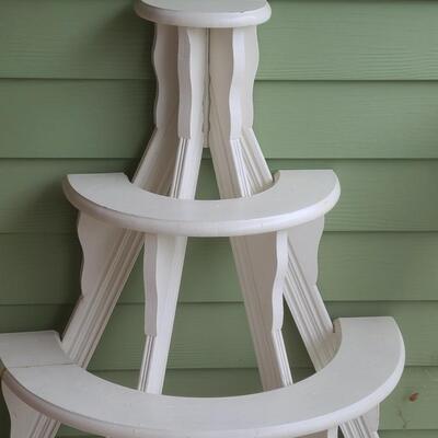 Lot 520: Wood Tiered Stand: Display Plants, Books, Crocks, or Collectibles.