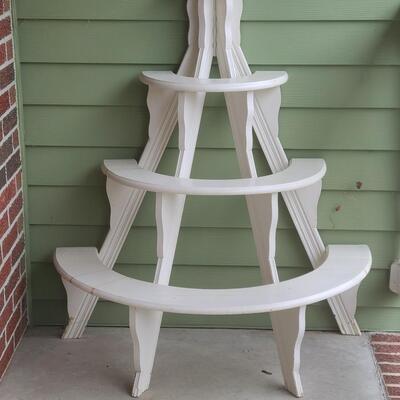 Lot 520: Wood Tiered Stand: Display Plants, Books, Crocks, or Collectibles.