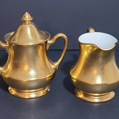 Lot 488: Vintage Pickard "Gold" Tea Set, Vase, and Salt/Pepper Sets