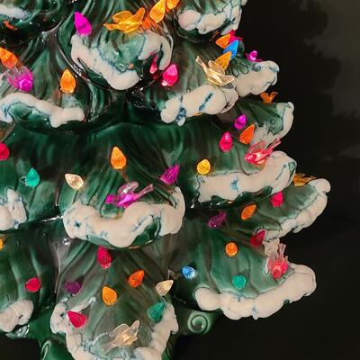 Lot 487: Vintage Flocked Ceramic Christmas Tree with Bird Lights (Large 15 inches)