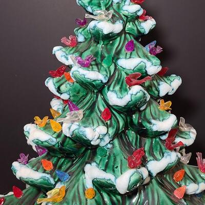 Lot 487: Vintage Flocked Ceramic Christmas Tree with Bird Lights (Large 15 inches)